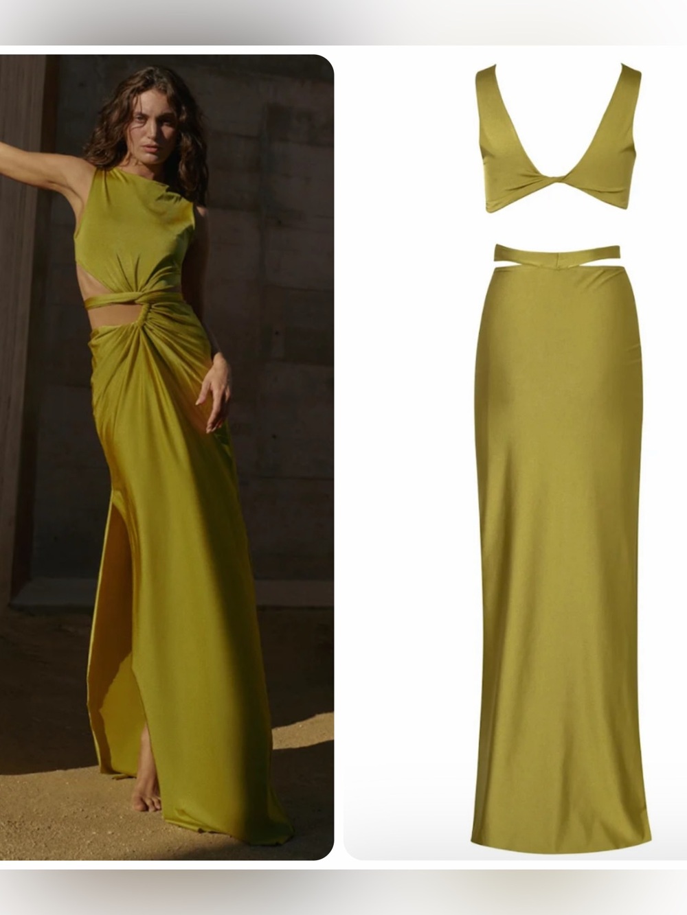 Baobab ADA MAXI DRESS Limonchelo Green Wrap Cut Out Maxi Size Medium M *